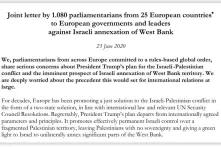 European parliamentarians write letter against Israeli annexation of West Bank